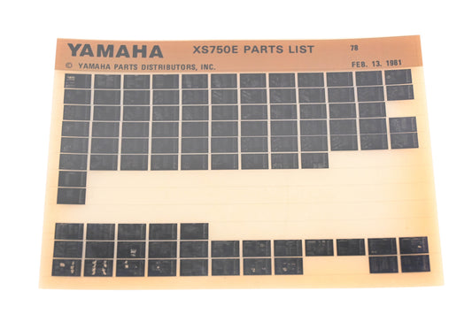 OEM Yamaha WE049-141 1978 XS750E Parts List Microfiche Rev:2/13/1981