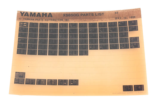 OEM Yamaha WE049-145 1980 XS850G Parts List Microfiche Rev:5/12/1980