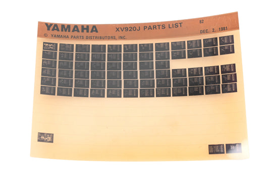 OEM Yamaha WE049-147 1982 CV920J Parts List Microfiche Rev:12/2/1981