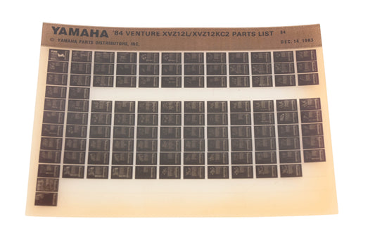 OEM Yamaha WE049-150 1984 Venture XVZ12L/XVZ12KC2 Parts List Microfiche Rev:12/14/1983