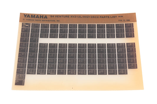 OEM Yamaha WE049-152 1984 Venture XVZ12L/XVZ12KC2 Parts List Microfiche Rev:2/13/1984
