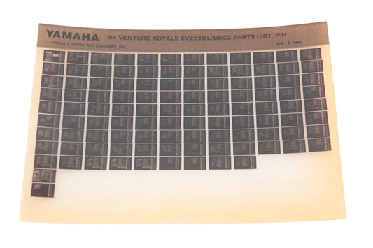 OEM Yamaha WE049-153 1984 Venture Royale XVZ12DL/DKC2 Parts List Microfiche Rev:1/9/1984