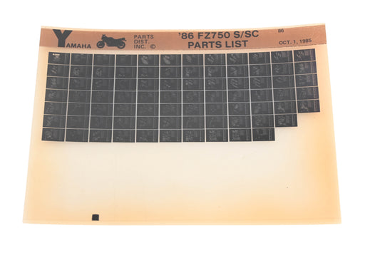 OEM Yamaha WE049-138 1986 FZ750 S/SC Parts List Microfiche Rev:10/1/1985