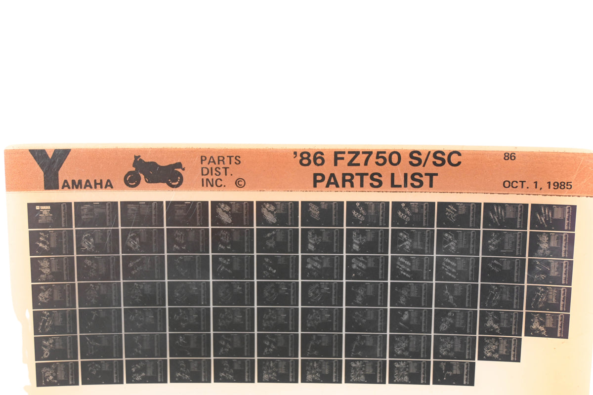 OEM Yamaha WE049-138 1986 FZ750 S/SC Parts List Microfiche Rev:10/1/1985