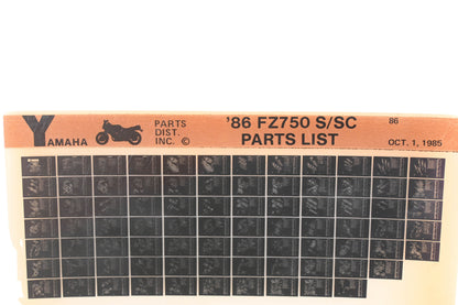 OEM Yamaha WE049-138 1986 FZ750 S/SC Parts List Microfiche Rev:10/1/1985