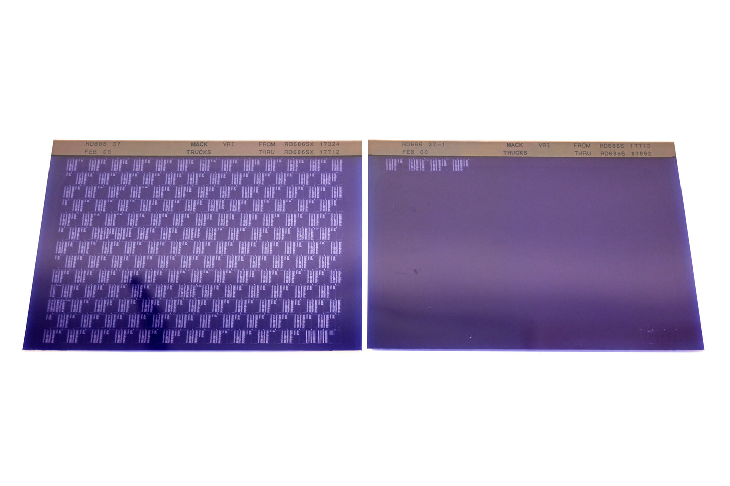 Mack RD686 37, RD686 37-1 RD686SX17324 - RD686SX17962 VRI Microfiche Lot of 2 NOS