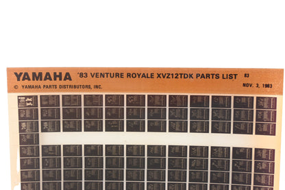 OEM Yamaha WE050-96 1983 Venture Royale XVZ12TDK Parts List Microfiche Rev:11/3/1983