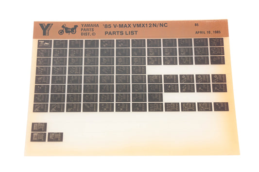 OEM Yamaha WE050-98 1985 V-Max VMX12N/NC Parts List Microfiche Rev:4/10/1985
