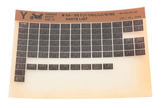 OEM Yamaha WE050-99 1984-85 FJ1100L/LC/N/NC Parts List Microfiche Rev:10/30/1984