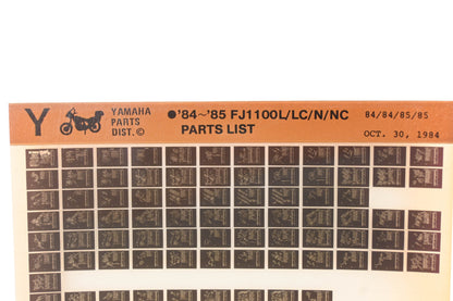 OEM Yamaha WE050-99 1984-85 FJ1100L/LC/N/NC Parts List Microfiche Rev:10/30/1984