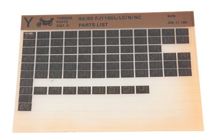 OEM Yamaha WE050-100 1984-85 FJ1100L/LC/N/NC Parts List Microfiche Rev:1/17/1985