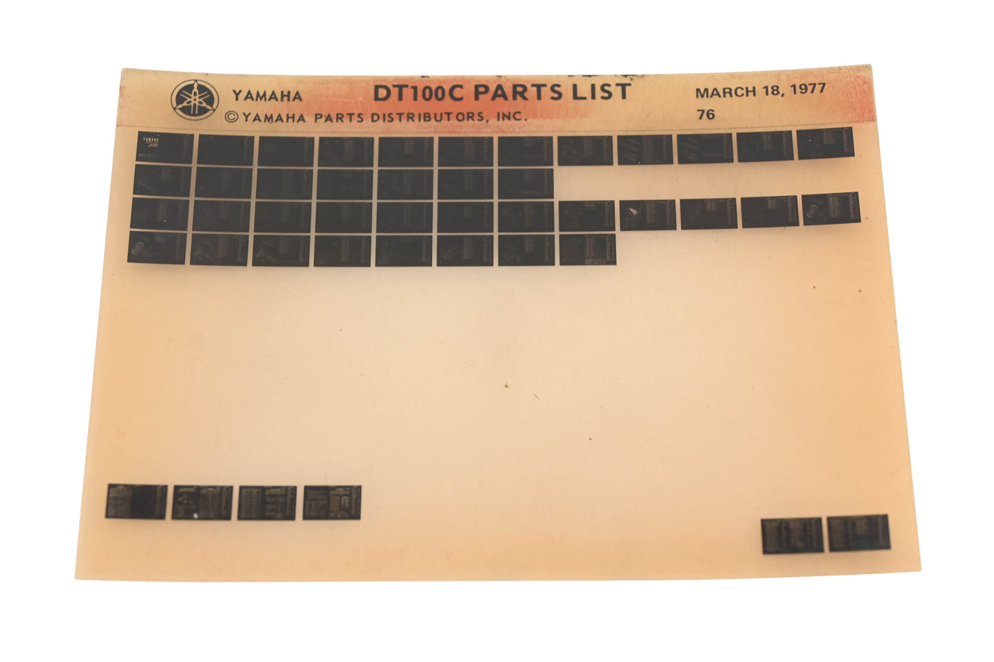 OEM Yamaha WE050-112 1976 DT100C Parts List Microfiche Rev:3/18/77