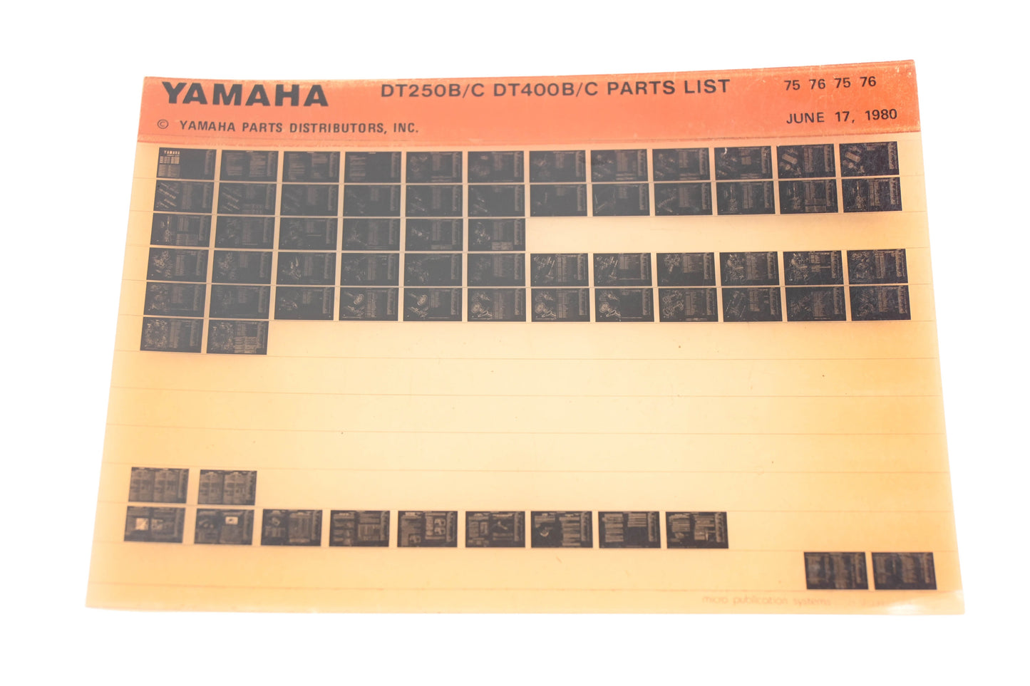 OEM Yamaha WE050-122 1975-76 DT250B/C DT400B/C Parts List Microfiche Rev:6/17/1980