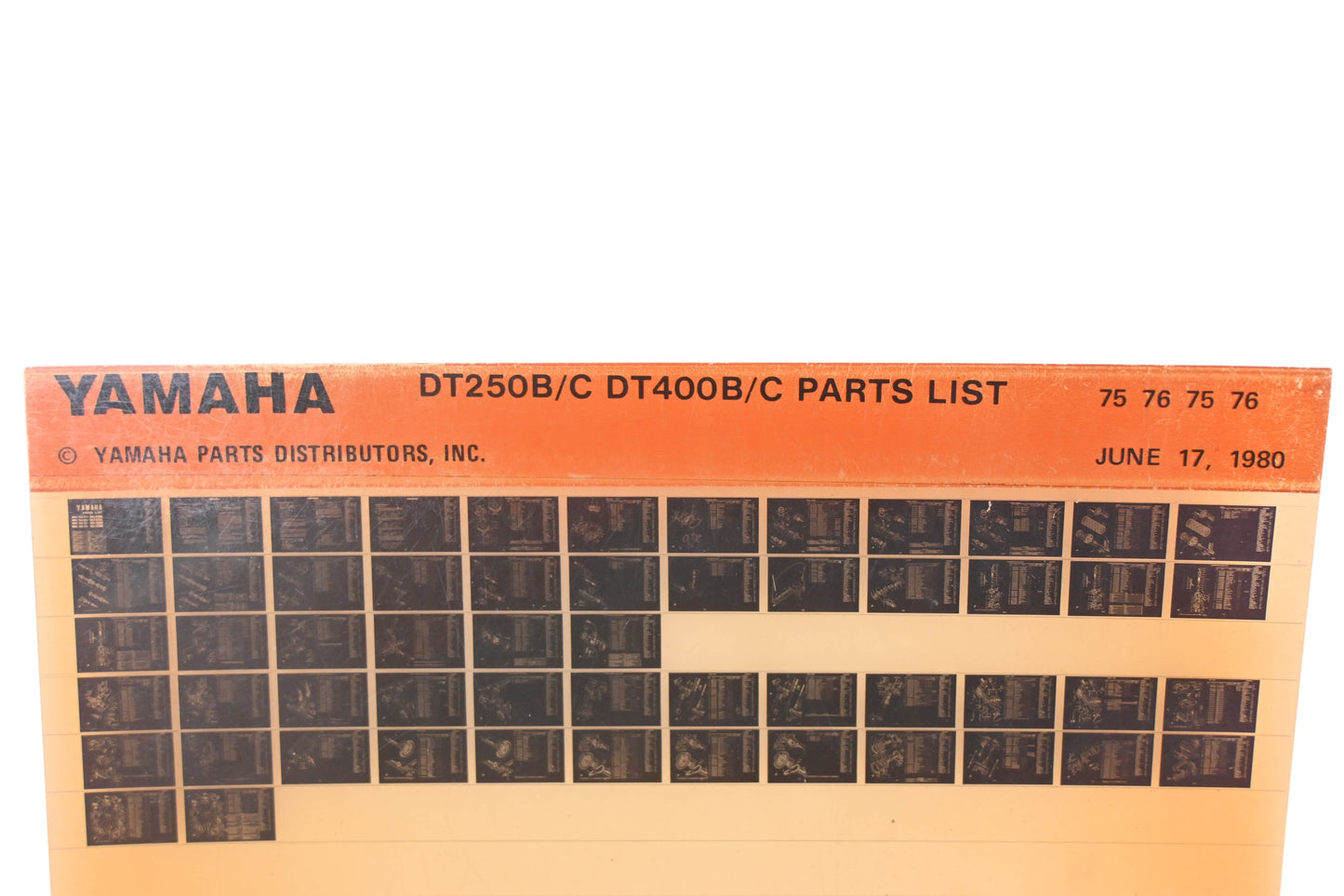OEM Yamaha WE050-122 1975-76 DT250B/C DT400B/C Parts List Microfiche Rev:6/17/1980