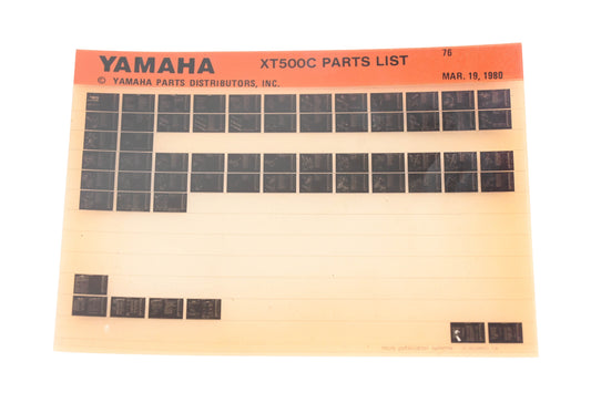 OEM Yamaha WE050-127 1976 XT500C Parts List Microfiche Rev:3/19/1980