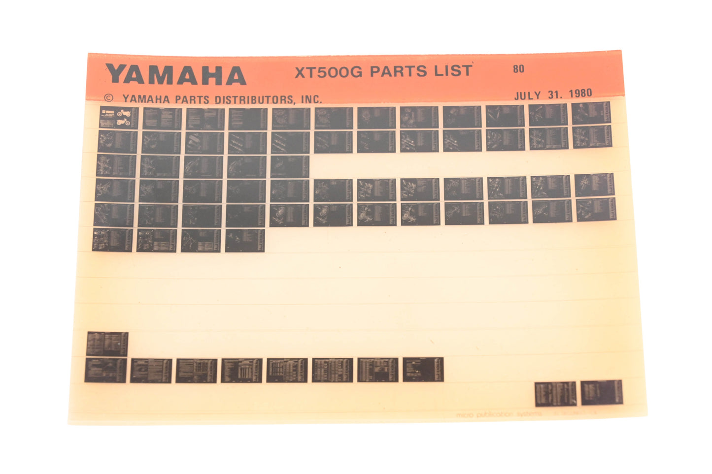 OEM Yamaha WE050-128 1980 XT500G Parts List Microfiche Rev:7/31/1980
