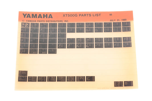 OEM Yamaha WE050-128 1980 XT500G Parts List Microfiche Rev:7/31/1980