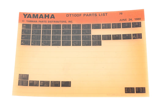 OEM Yamaha WE050-130 1979 DT100F Parts List Microfiche Rev:6/24/1980