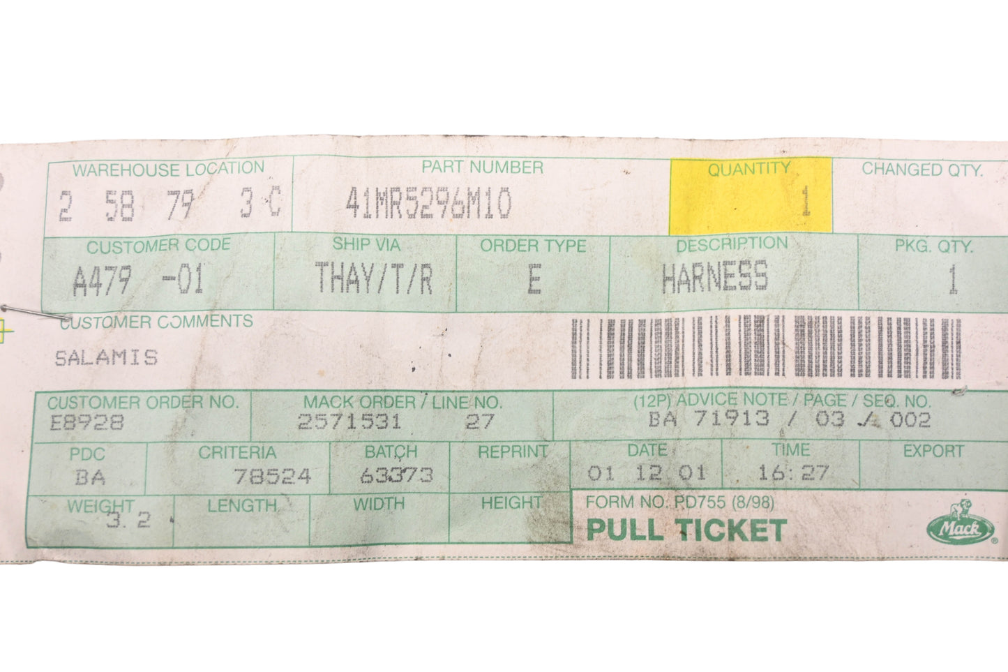 Mack 41MR5296M10 Harness NOS