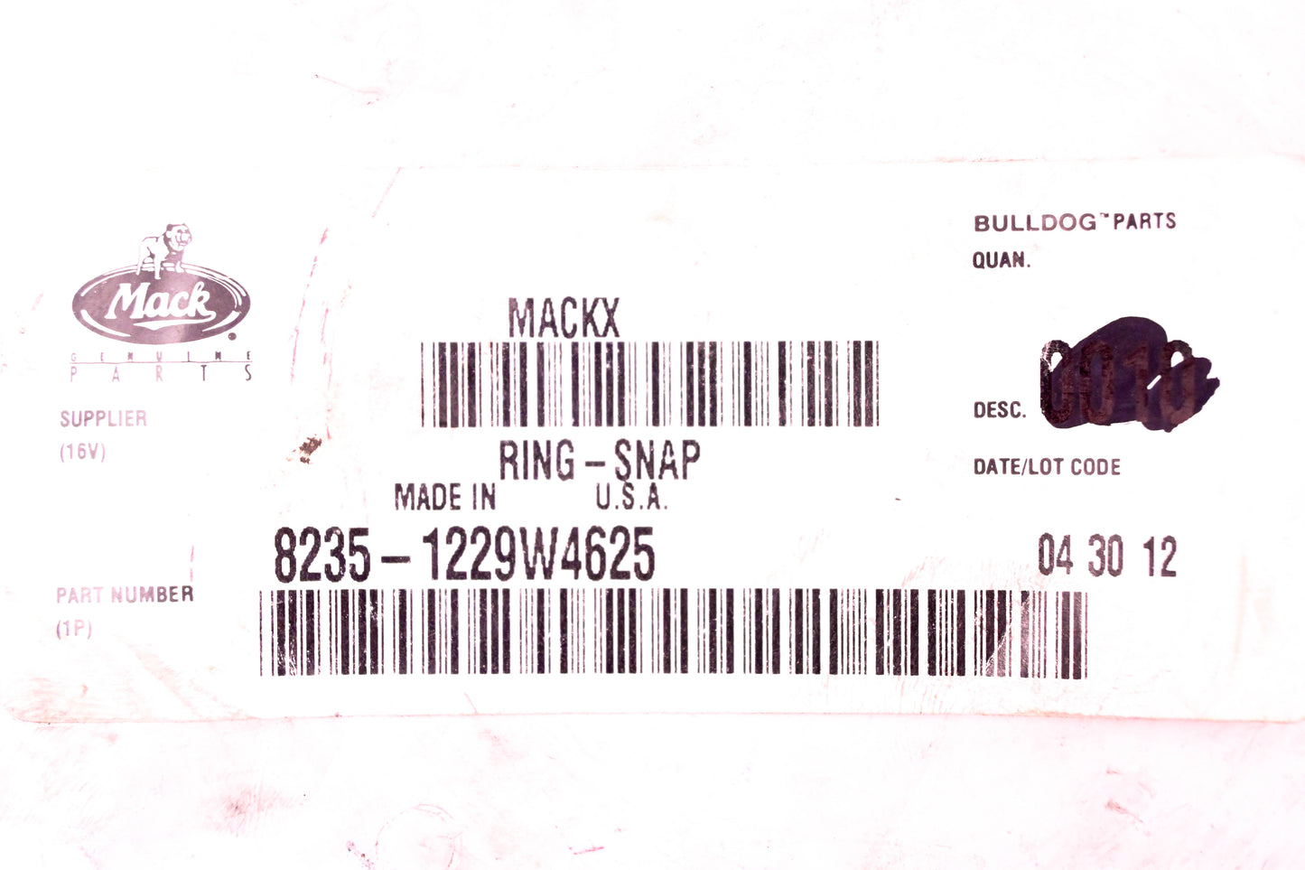 Mack 8235-1229W4625, 1229 W 4625 Meritor Snap Ring NOS
