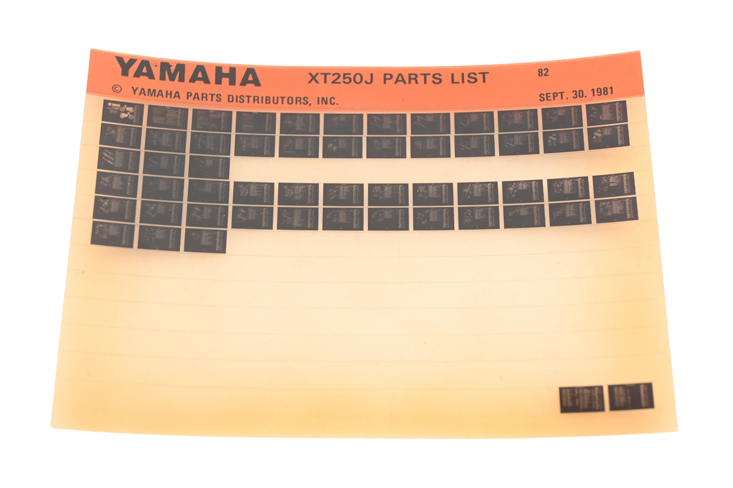 OEM Yamaha XM005-99 1982 XT250J Parts List Microfiche Rev:9/30/1981