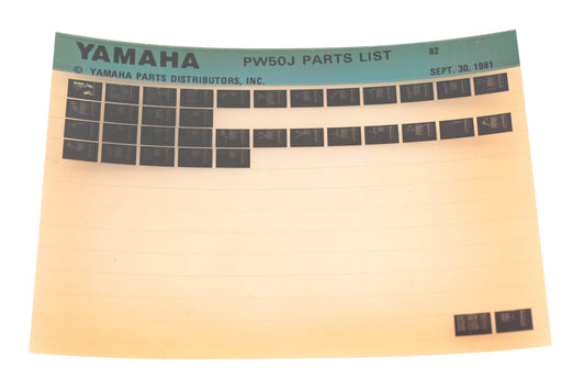 OEM Yamaha XM005-100 1982 PW50J Parts List Microfiche Rev:9/30/1981