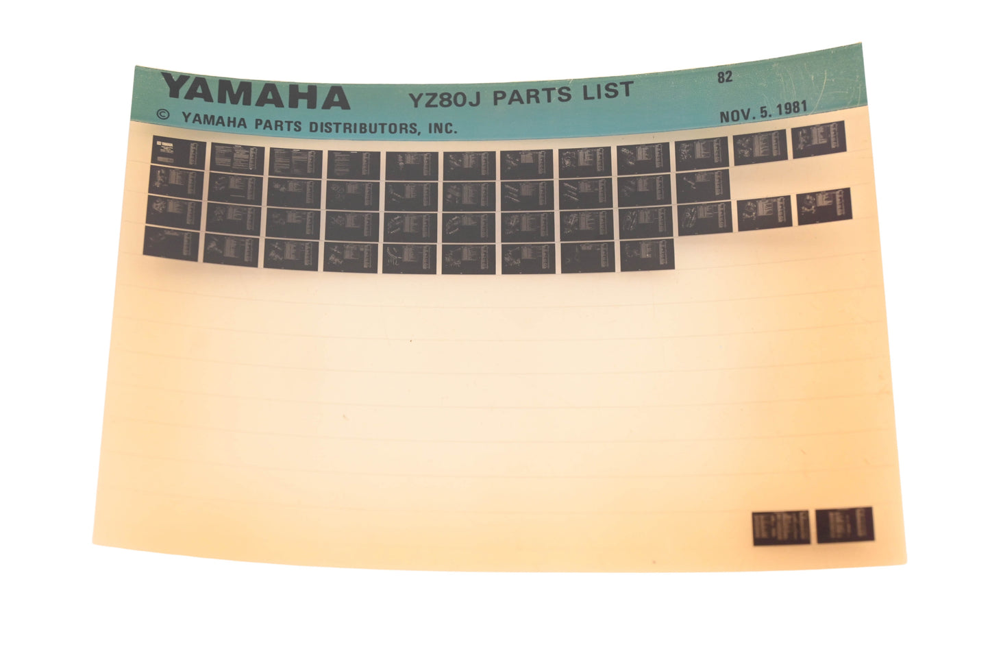OEM Yamaha XM005-103 1982 YZ80J Parts List Microfiche Rev:11/5/1981