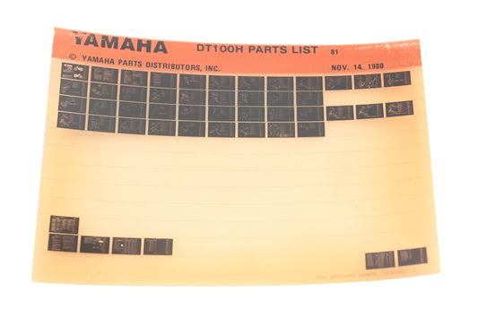 OEM Yamaha XM005-104 1981 DT100H Parts List Microfiche Rev:11/14/1980