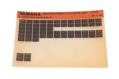 OEM Yamaha XM005-105 1981-83 Enduro DT80H/J/K Parts List Microfiche Rev:10/8/1982