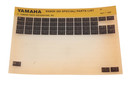 OEM Yamaha XM005-109 1983 RX50K 50 Special Parts List Microfiche Rev:5/7/1982