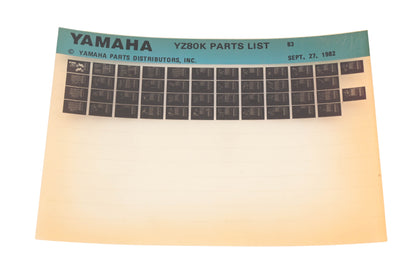 OEM Yamaha XM005-111 1983 YZ80K Parts List Microfiche Rev:9/27/1982