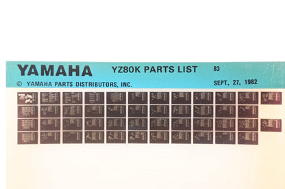OEM Yamaha XM005-111 1983 YZ80K Parts List Microfiche Rev:9/27/1982