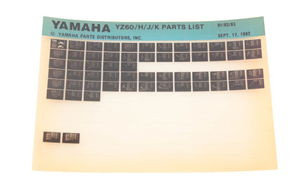 OEM Yamaha XM005-112 1981-83 YZ60 H/J/K Parts List Microfiche Rev:9/17/1982