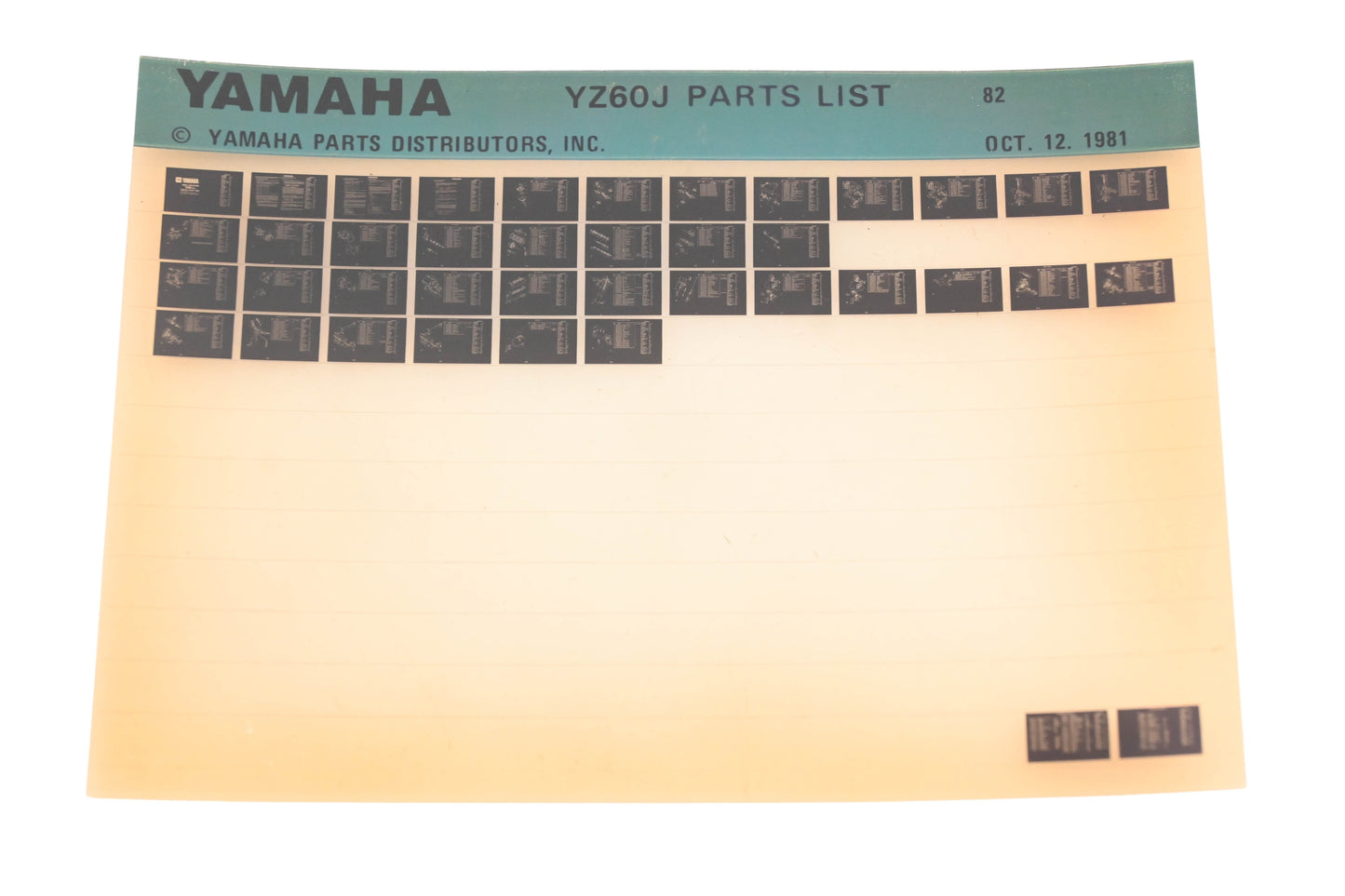 OEM Yamaha WE050-133 1982 YZ60J Parts List Microfiche Rev:10/12/1981