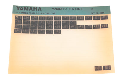 OEM Yamaha WE050-133 1982 YZ60J Parts List Microfiche Rev:10/12/1981