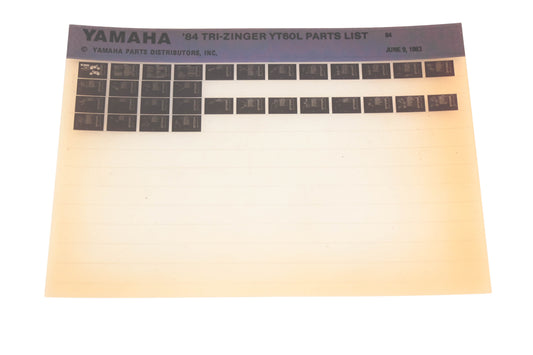 OEM Yamaha XM005-121 1984 Tri-Zinger YT60L Parts List Microfiche Rev:6/9/1983
