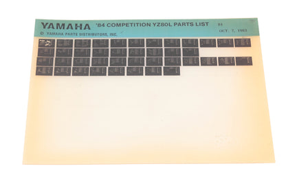OEM Yamaha XM005-123 1984 Competition YZ80L Parts List Microfiche Rev:10/7/1983