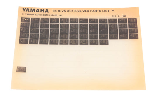 OEM Yamaha XM005-127 1984 RIVA XC180ZL/ZLC Parts List Microfiche Rev:12/2/1983