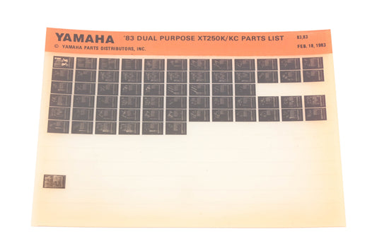 OEM Yamaha XM005-128 1983 Dual Purpose XT250K/KC Parts List Microfiche Rev:2/18/1983
