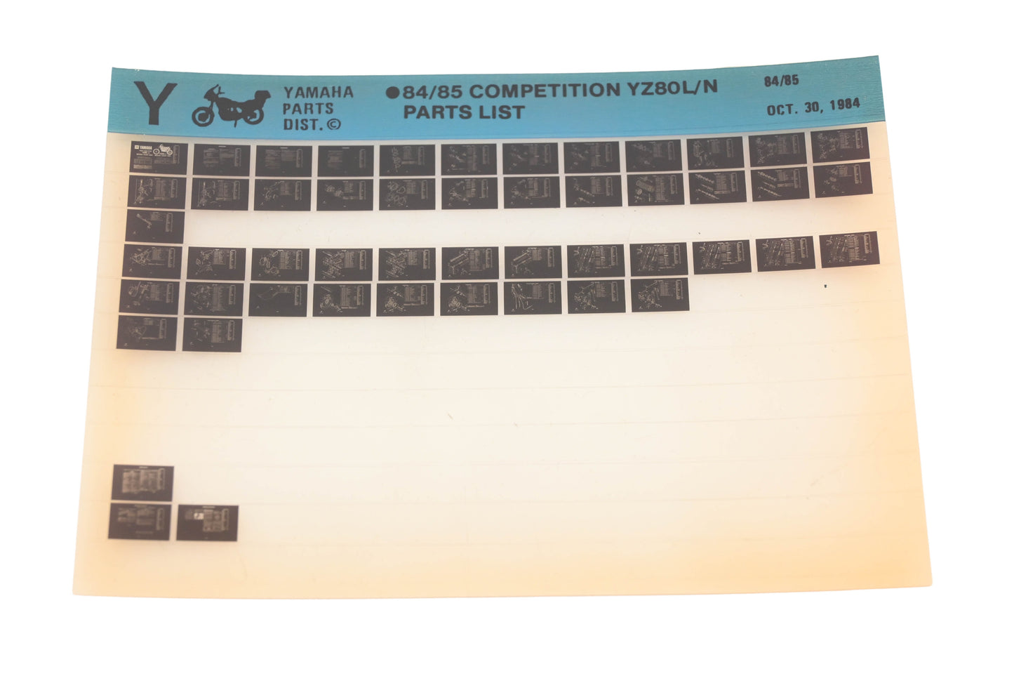 OEM Yamaha XM005-130 1984-85 Competition YZ80L/N Parts List Microfiche Rev:10/30/1984