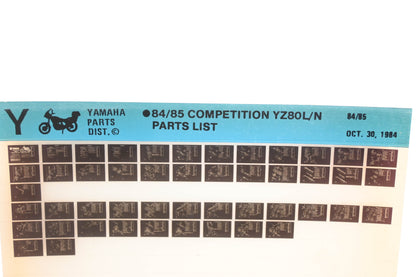 OEM Yamaha XM005-130 1984-85 Competition YZ80L/N Parts List Microfiche Rev:10/30/1984
