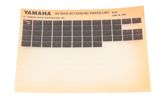 OEM Yamaha XM005-131 1985 RIVA XC125N/NC Parts List Microfiche Rev:6/29/1984