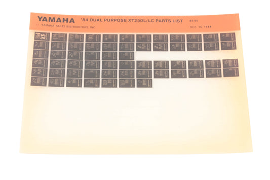 OEM Yamaha XM005-133 1984 Dual Purpose XT250L/LC Parts List Microfiche Rev:12/16/1984