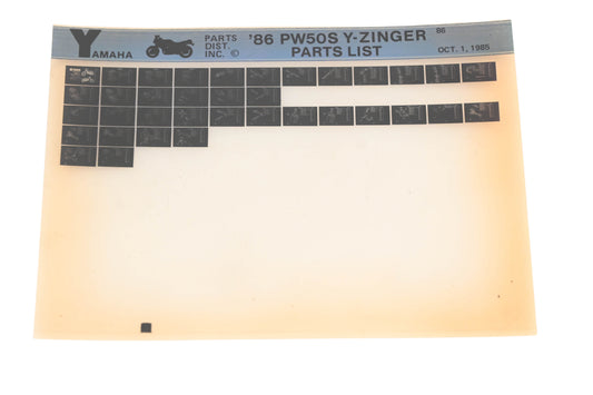 OEM Yamaha XM005-134 1986 PW50S Y-Zinger Parts List Microfiche Rev:10/1/1985