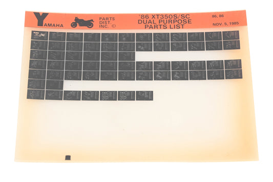 OEM Yamaha XM005-136 1986 Dual Purpose XT350S/SC Parts List Microfiche Rev:11/5/1985