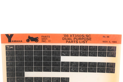 OEM Yamaha XM005-136 1986 Dual Purpose XT350S/SC Parts List Microfiche Rev:11/5/1985