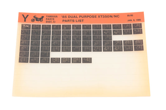 OEM Yamaha XM005-137 1985 Dual Purpose XT350N/NC Parts List Microfiche Rev:1/9/1985