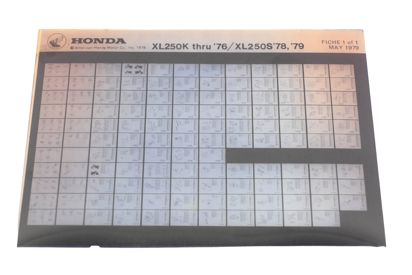 OEM Honda WE050-138 1976 XL250K 1978-79 XL250S Parts List Microfiche Rev:5/1979