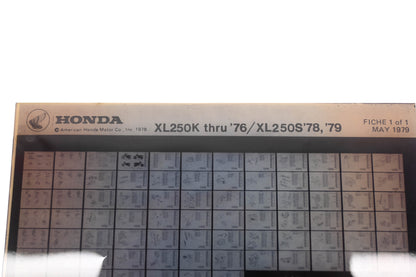 OEM Honda WE050-138 1976 XL250K 1978-79 XL250S Parts List Microfiche Rev:5/1979