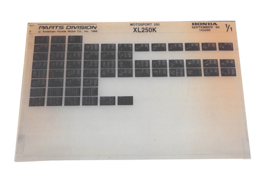 OEM Honda 143290 Motorsport 250 XL250K Parts List Microfiche Rev:9/1986